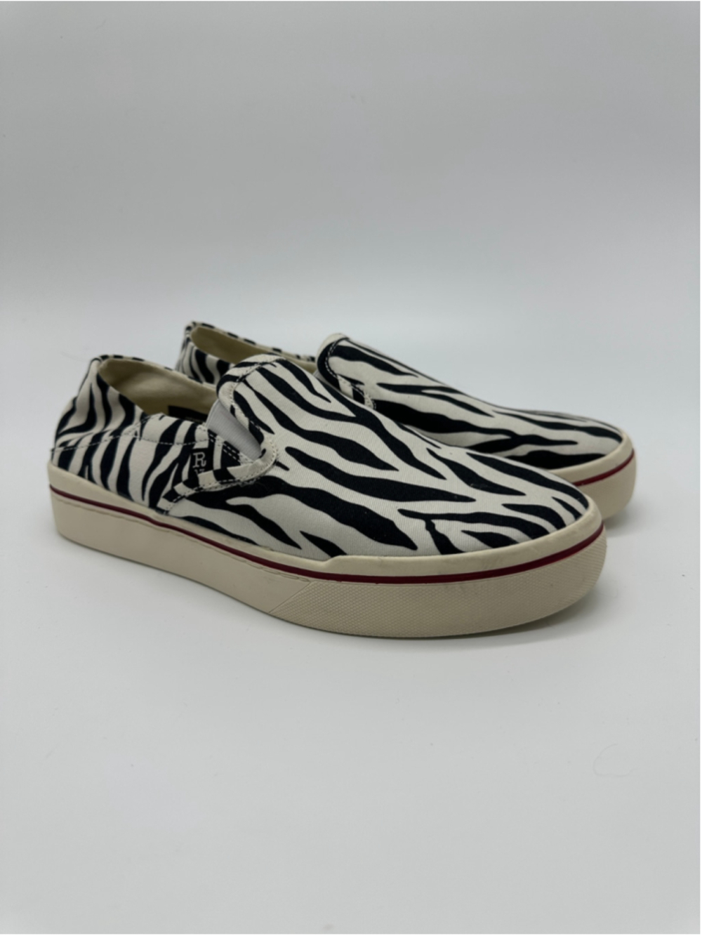 R13 Zebra Print Slip On Sneakers Women's 8 EU 40 Japanese Fabric Canvas Black Wh